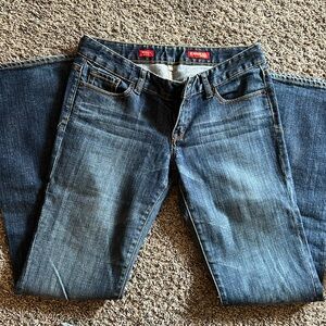 Dark wash super low rise jeans